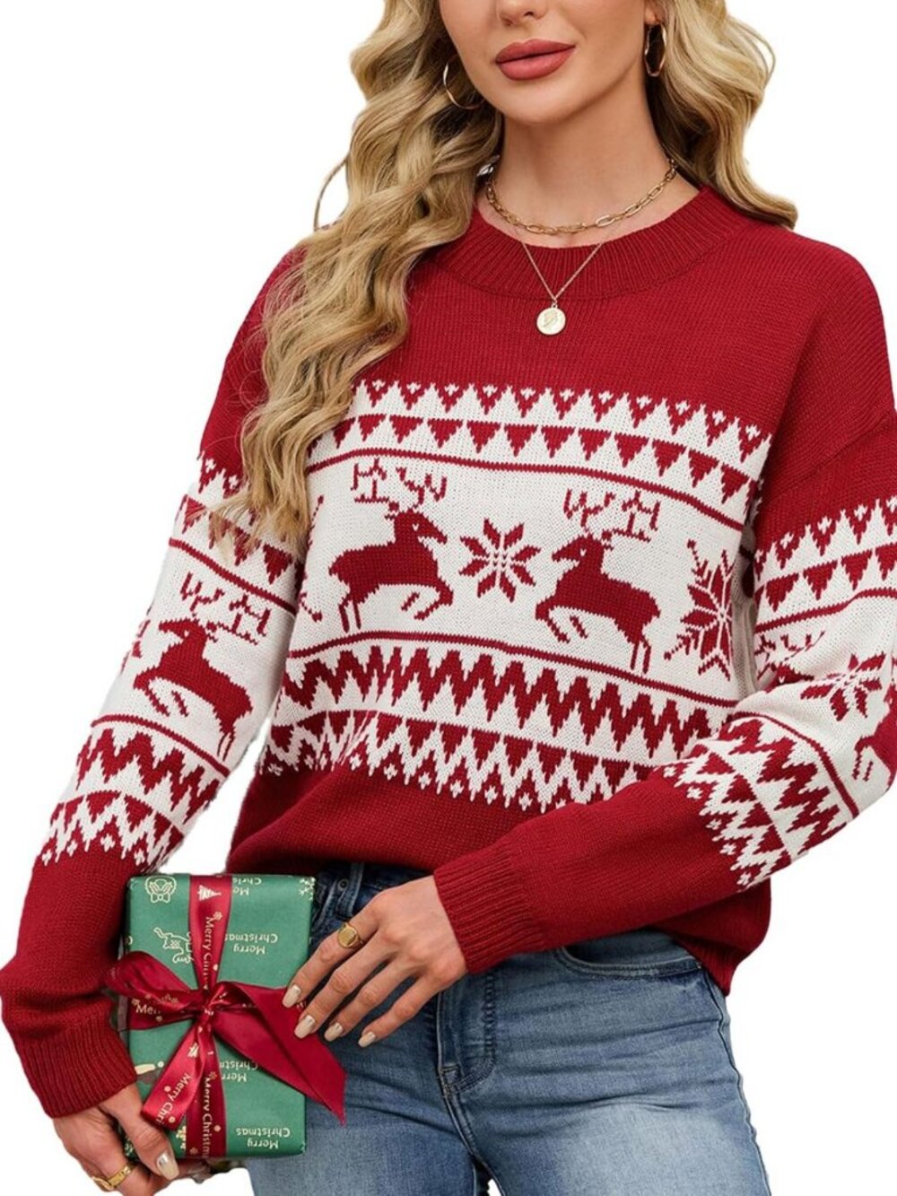 Cozy Women's Christmas Crew Neck Pullover Sweater for Fall & Winter 2026